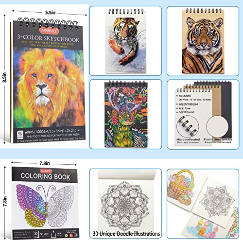 PANDAFLY 150 Colored Pencils Set with Sketchbook