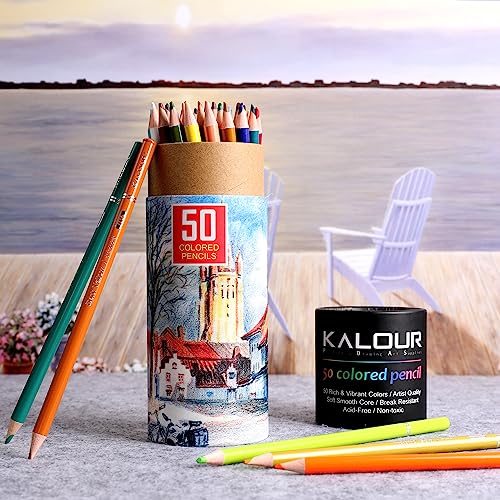 Vibrant KALOUR Colored Pencils: 50 Soft Core Set