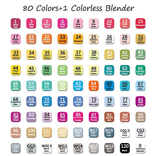 80 Color Alcohol Markers Set with Blender Pen