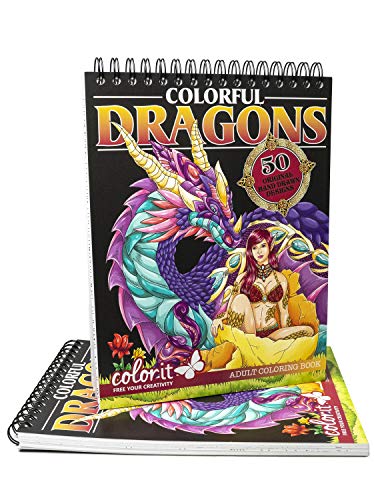 Colorful Dragons Adult Coloring Book - 50 Designs