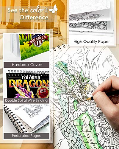 Colorful Dragons Adult Coloring Book - 50 Designs