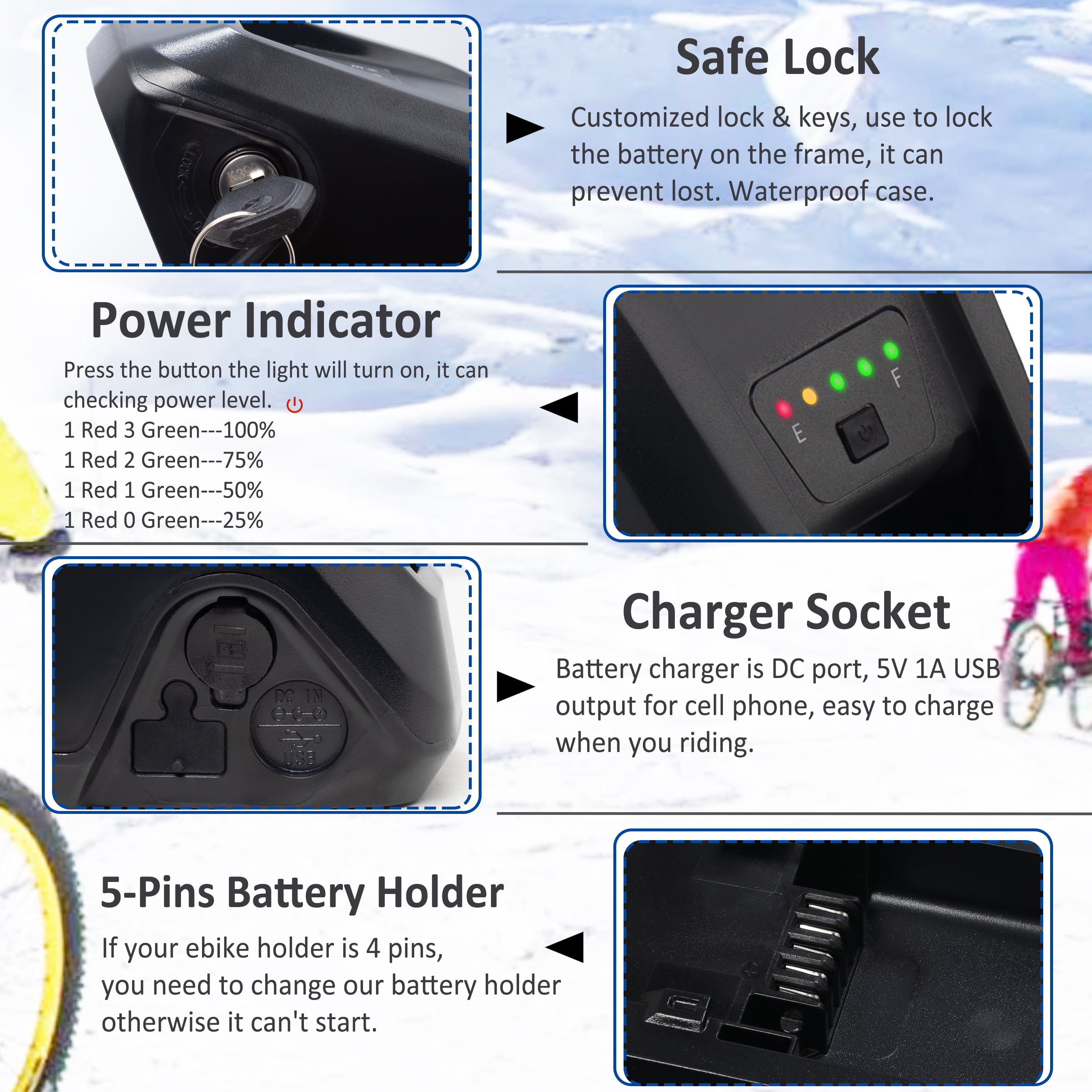CAO MM Ebike Battery 48V 15Ah Lithium for 1500W Electric Bicycle