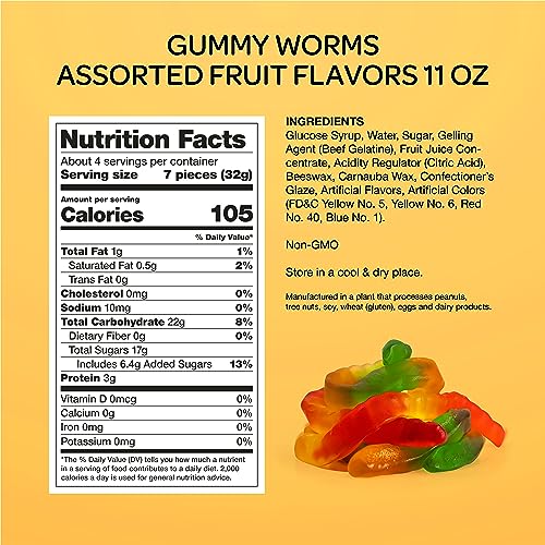 Assorted Fruit Flavored Gummy Worms, 11-Ounce Pack