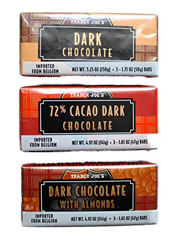 Trader Joe's Belgian Dark Chocolate Bars 3 Variety Pack - 9 Bars, 1.7 oz