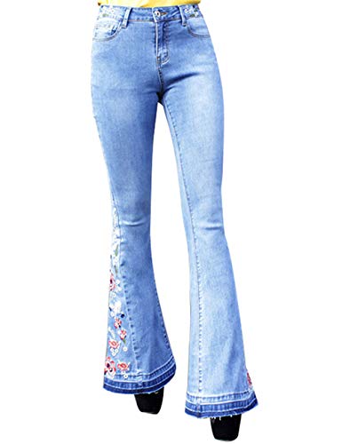 Women's Embroidered Bell Bottom Jeans Blue Size 14/L