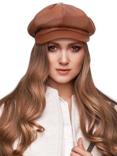 Vintage Brown PU Leather Newsboy Cap for Women