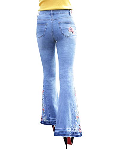 Women's Embroidered Bell Bottom Jeans Blue Size 14/L