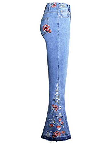 Women's Embroidered Bell Bottom Jeans Blue Size 14/L