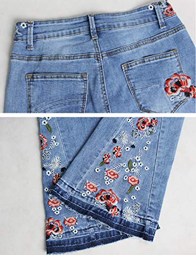 Women's Embroidered Bell Bottom Jeans Blue Size 14/L