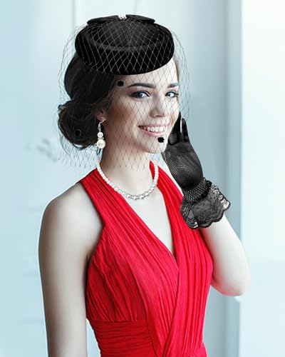 Black Veiled Fascinator Hats - Vintage Retro Women's Headwear