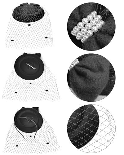 Black Veiled Fascinator Hats - Vintage Retro Women's Headwear