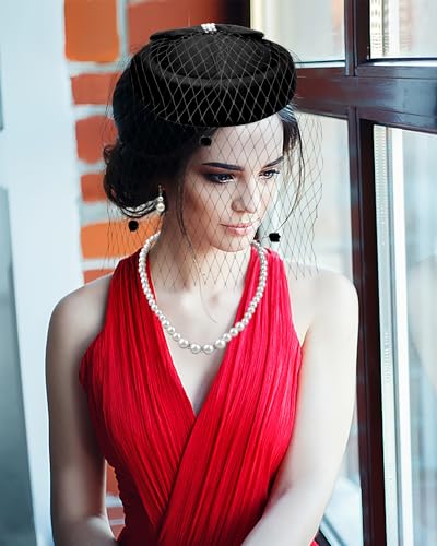 Black Veiled Fascinator Hats - Vintage Retro Women's Headwear