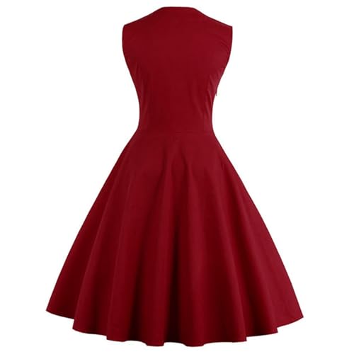 Vintage Polka Dot Rockabilly A-Line Dress - Wine Red