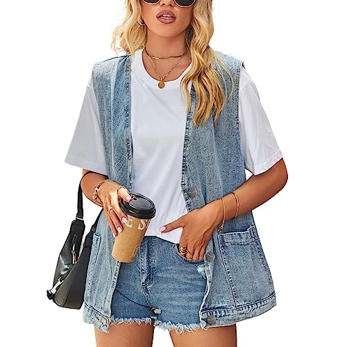 Women's Oversized Denim Jean Vest in Vintage Style