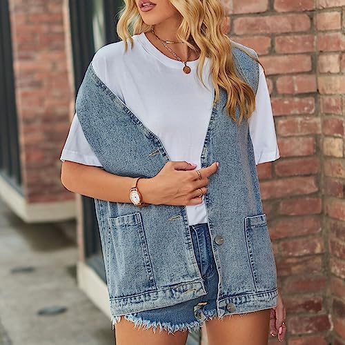 Women's Oversized Denim Jean Vest in Vintage Style