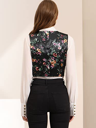 Floral Satin Waistcoat for Women - Medium Black