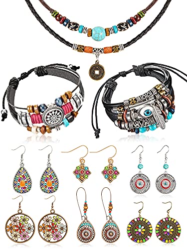 Bohemian Vintage Earrings Set with Multi-layer Bracelet & Necklace