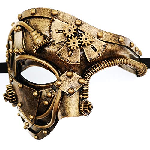 Gold Steampunk Metal Cyborg Venetian Mask for Costume Ball
