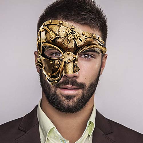 Gold Steampunk Metal Cyborg Venetian Mask for Costume Ball