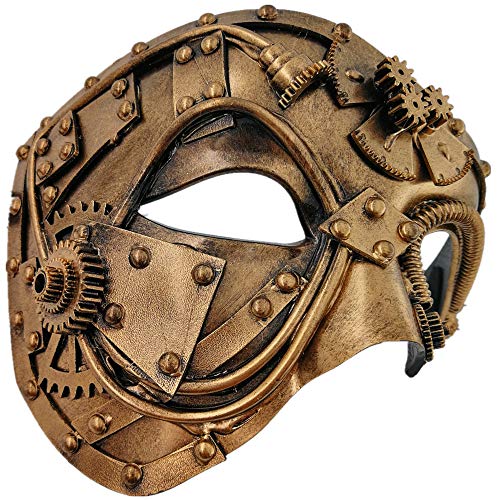Gold Steampunk Metal Cyborg Venetian Mask for Costume Ball