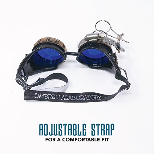 Steampunk Victorian Goggles with Compass Design, Blue Lenses