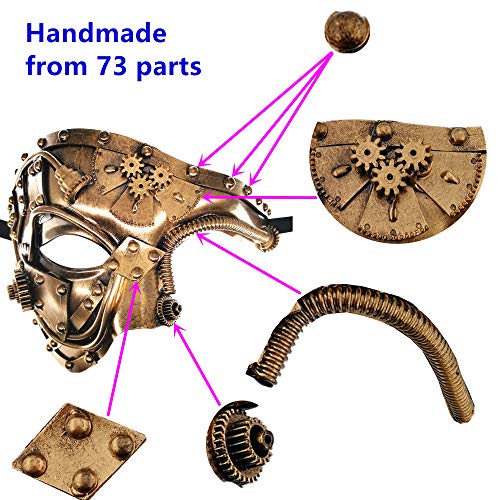 Gold Steampunk Metal Cyborg Venetian Mask for Costume Ball