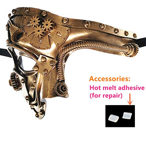 Gold Steampunk Metal Cyborg Venetian Mask for Costume Ball