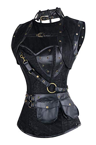 Retro Goth Spiral Steel Boned Steampunk Corset Set