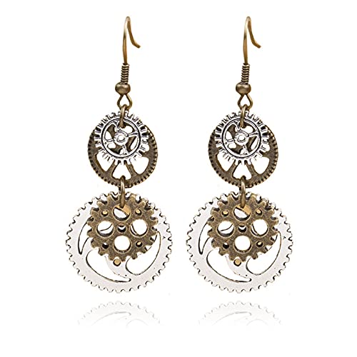 Vintage Steampunk Gear Pendant Dangle Earrings for Women