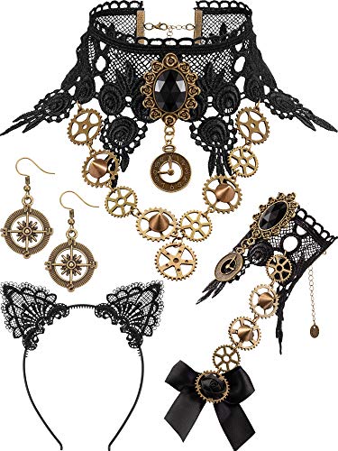 Steampunk Accessories Set for Women: Necklace, Choker, Bracelet