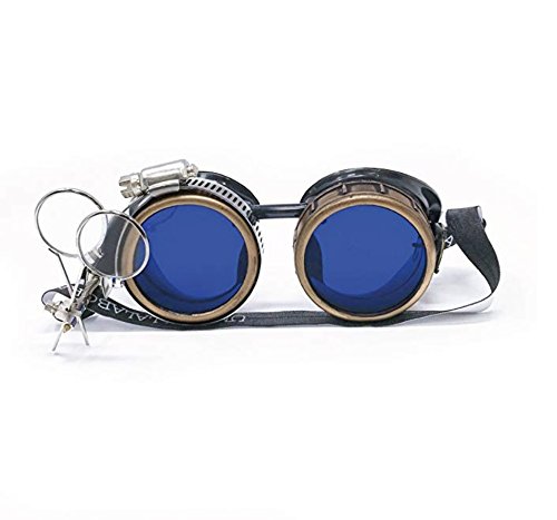 Steampunk Victorian Goggles with Compass Design, Blue Lenses