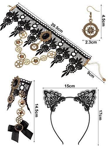 Steampunk Accessories Set for Women: Necklace, Choker, Bracelet