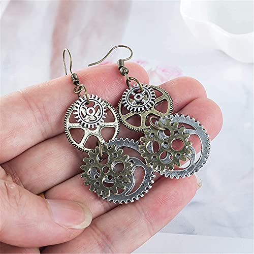 Vintage Steampunk Gear Pendant Dangle Earrings for Women