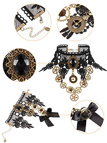 Steampunk Accessories Set for Women: Necklace, Choker, Bracelet