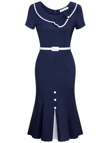MUXXN Petite Navy Blue Fishtail Hem Formal Dress