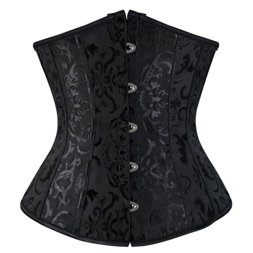 Black Lace-Up Underbust Corset Steampunk Waist Cincher Size Small