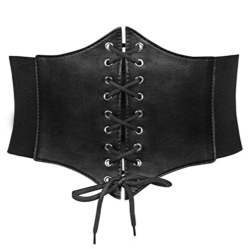 Vintage Lace-up Waspie Corset Belt for Women, Black