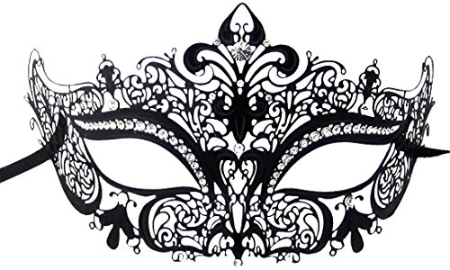Black Metal Crown Style Masquerade Mask with Rhinestones