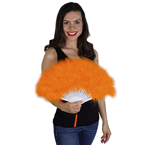 Orange Marabou Feather Vintage Hand Fan Burlesque Showgirl