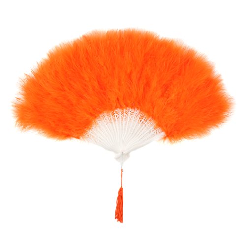 Orange Marabou Feather Vintage Hand Fan Burlesque Showgirl