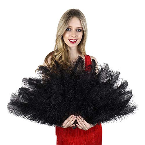 Vintage Ostrich Feather Hand Fan - Burlesque Showgirl