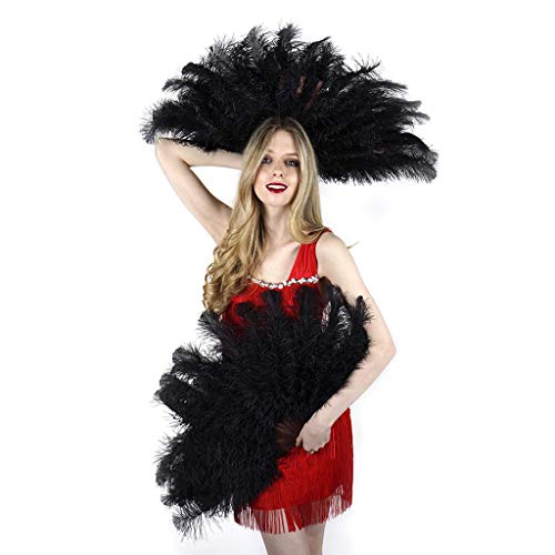 Vintage Ostrich Feather Hand Fan - Burlesque Showgirl