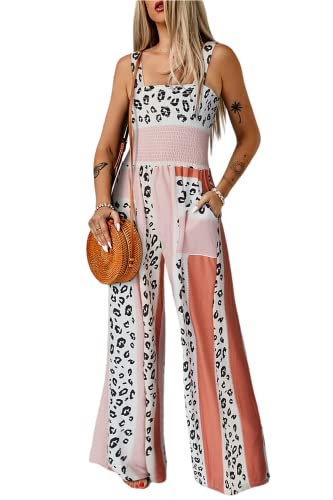 Leopard Color Block Women's High Waist Jumpsuit