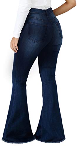 Stretchy High Waist Destroyed Denim Bell Bottoms