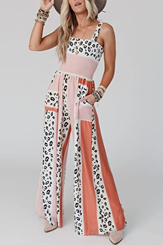 Leopard Color Block Women's High Waist Jumpsuit