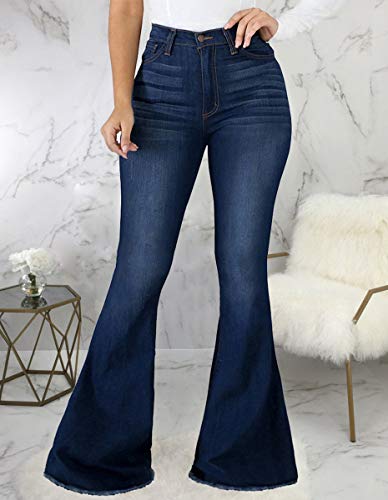 Stretchy High Waist Destroyed Denim Bell Bottoms