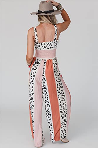 Leopard Color Block Women's High Waist Jumpsuit