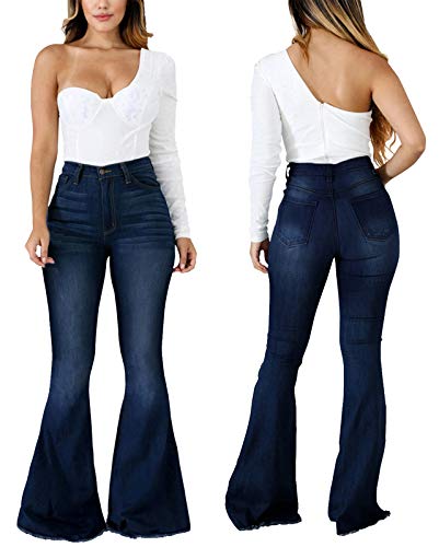 Stretchy High Waist Destroyed Denim Bell Bottoms