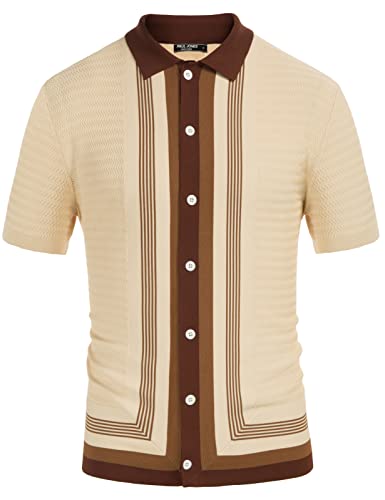 Retro Striped Polo Shirts: Beige L