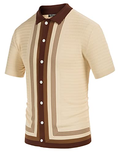 Retro Striped Polo Shirts: Beige L